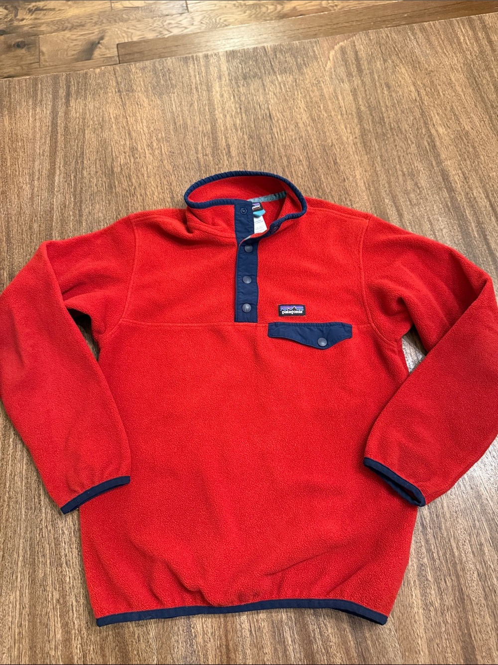 Patagonia Red synchilla Fleece Zip-Up with Navy Trim